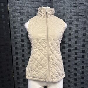 Free Country Small Quilted Reversible Vest Beige Zip Up Stand Collar Puffer